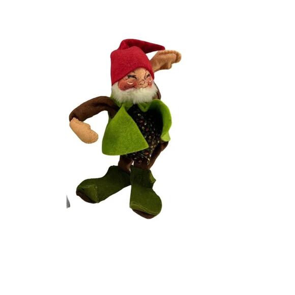Annalee Mobilitee Vintage Christmas Gnome Elf Red Hat Green Vest Poseable 1971 - Picture 8 of 8